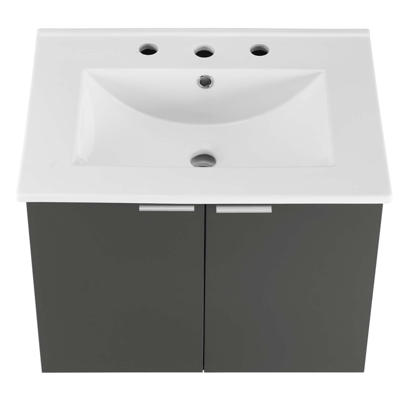 Pemberly Row Modern Wood Wall-Mount Bathroom Vanity in Gray/White