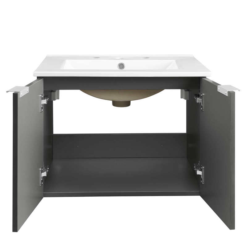 Pemberly Row Modern Wood Wall-Mount Bathroom Vanity in Gray/White