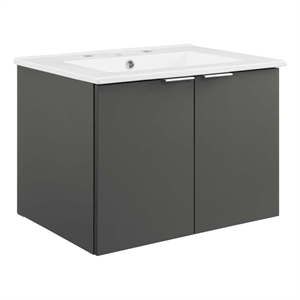 Pemberly Row Modern Wood Wall-Mount Bathroom Vanity in Gray/White