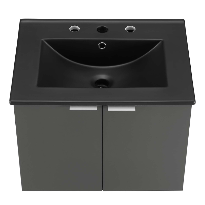 Pemberly Row Modern Wood Wall-Mount Bathroom Vanity in Gray/Black