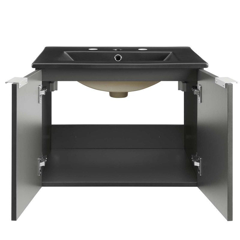 Pemberly Row Modern Wood Wall-Mount Bathroom Vanity in Gray/Black