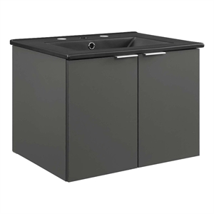 Pemberly Row Modern Wood Wall-Mount Bathroom Vanity in Gray/Black