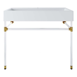 Pemberly Row 40&quot Wall-Mount Steel & Ceramic Bathroom Vanity in Clear/White