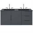 Pemberly Row Modern Wood/Ceramic Double Sink Bathroom Vanity in Gray/Black