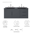 Pemberly Row Modern Wood/Ceramic Double Sink Bathroom Vanity in Gray/Black