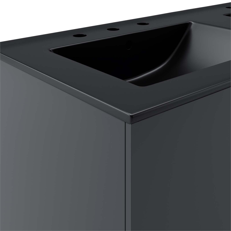 Pemberly Row Modern Wood/Ceramic Double Sink Bathroom Vanity in Gray/Black