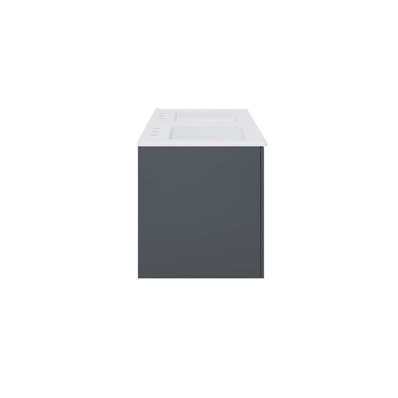 Pemberly Row Modern Wood/Ceramic Double Sink Bathroom Vanity in Gray