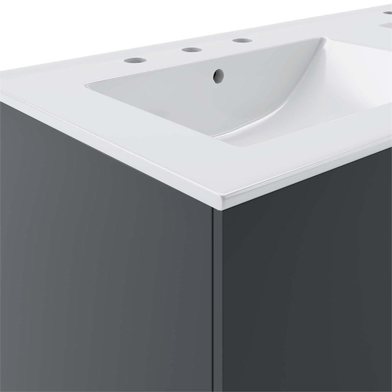 Pemberly Row Modern Wood/Ceramic Double Sink Bathroom Vanity in Gray