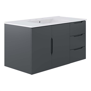 Pemberly Row 36&quot Modern Wood/Ceramic Bathroom Vanity in Gray/White