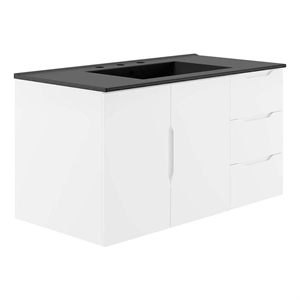 Pemberly Row 36&quot Modern Wood/Ceramic Bathroom Vanity in White/Black