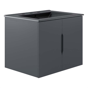 Pemberly Row 23&quot Modern Wood/Ceramic Bathroom Vanity in Gray/Black