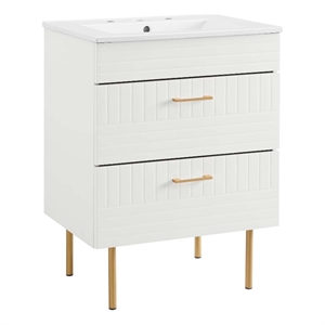 Pemberly Row 24&quot Modern Wood/Ceramic Bathroom Vanity with Gold Legs in White