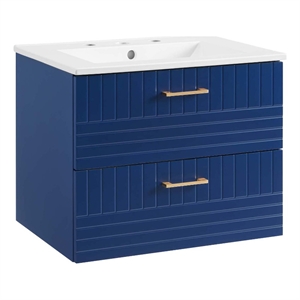 Pemberly Row 24&quot Modern Wood/Ceramic Bathroom Vanity in Blue/White