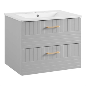 Pemberly Row 24&quot Modern Wood/Ceramic Bathroom Vanity in Light Gray/White