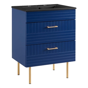 Pemberly Row 24&quot Rubberwood MDF Particleboard Bathroom Vanity-Blue/Black