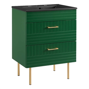 Pemberly Row 24&quot Rubberwood MDF Particleboard Bathroom Vanity-Green/Black