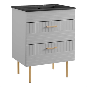 Pemberly Row 24&quot Rubberwood MDF Particleboard Bathroom Vanity-Gray/Black