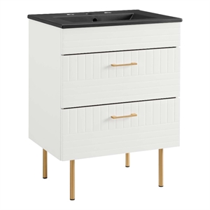 Pemberly Row 24&quot Rubberwood MDF Particleboard Bathroom Vanity-White/Black