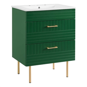 Pemberly Row 24&quot Modern Wood/Ceramic Bathroom Vanity with Gold Legs in Green