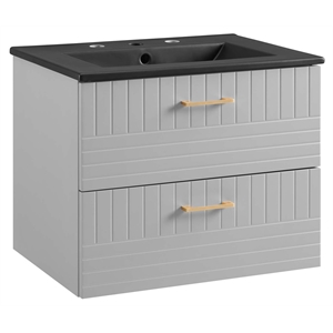 Pemberly Row 24&quot Rubberwood MDF Particleboard Bathroom Vanity in Gray/Black
