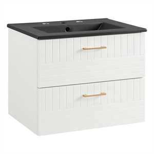 Pemberly Row 24&quot Rubberwood MDF Particleboard Bathroom Vanity in White/Black