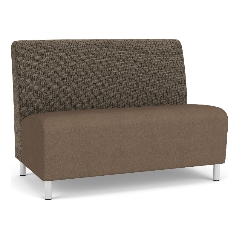 Pemberly Row Reception Armless Loveseat with Brushed Steel Legs in Brown/Brown
