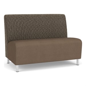 Pemberly Row Reception Armless Loveseat with Brushed Steel Legs in Brown/Brown