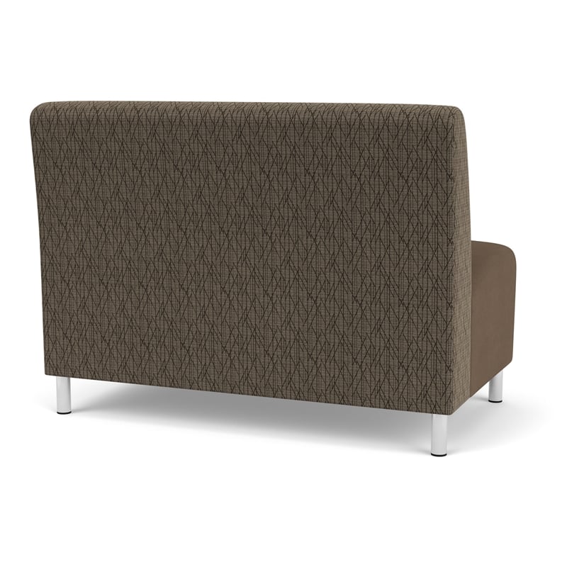 Pemberly Row Reception Armless Loveseat with Brushed Steel Legs in Brown/Brown