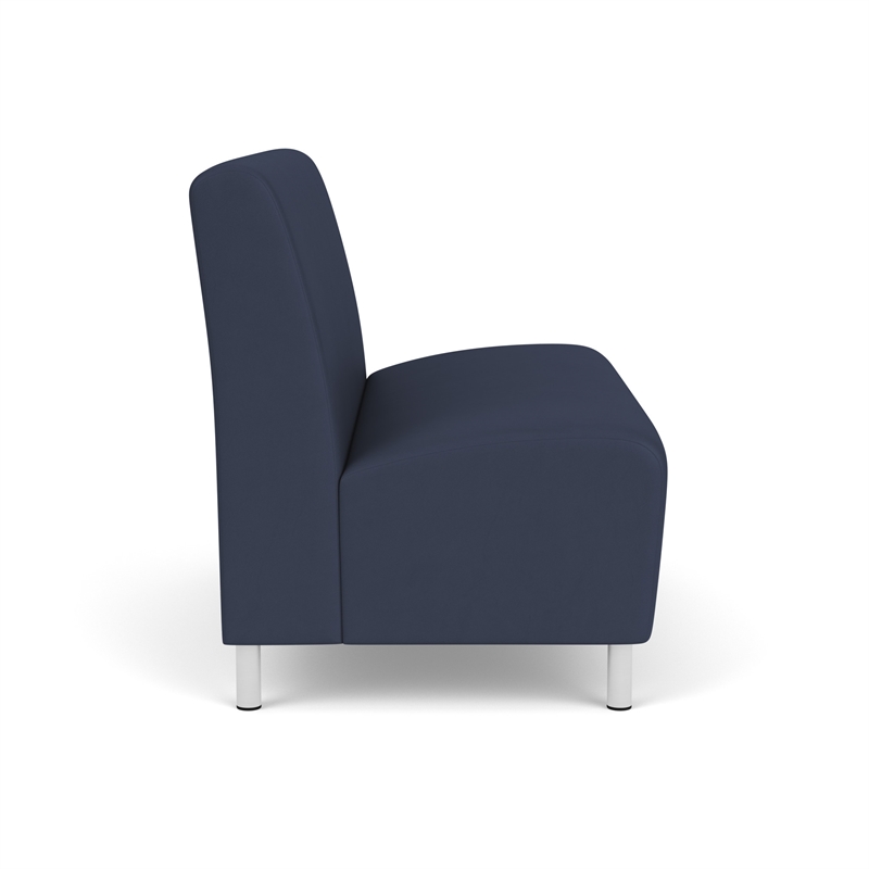 Pemberly Row Reception Waiting Armless Loveseat with Brushed Steel Legs in Blue