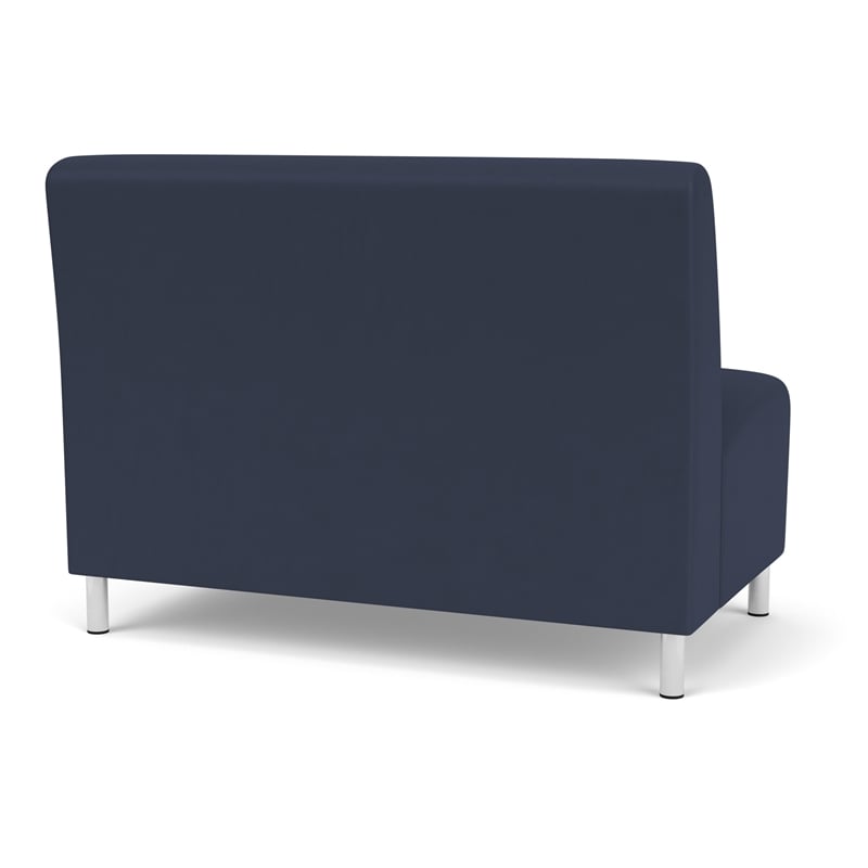 Pemberly Row Reception Waiting Armless Loveseat with Brushed Steel Legs in Blue