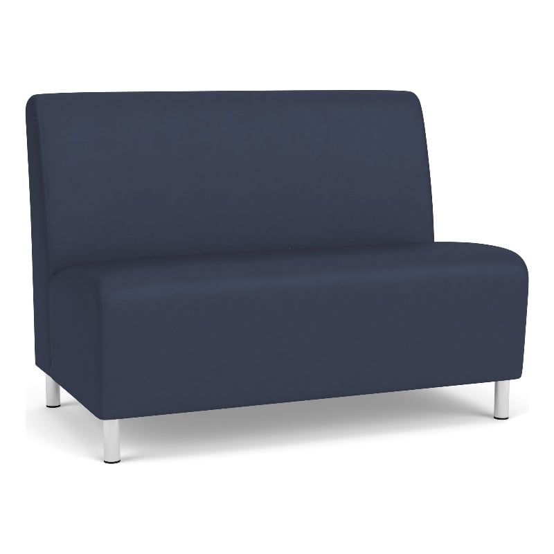 Pemberly Row Reception Waiting Armless Loveseat with Brushed Steel Legs in Blue