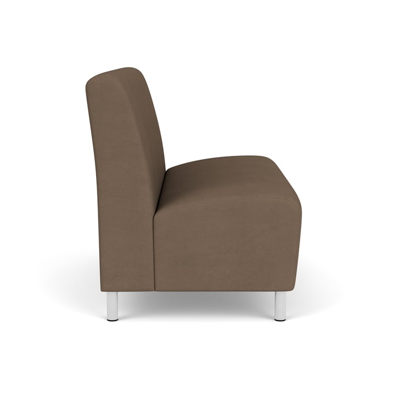 Pemberly Row Reception Waiting Armless Loveseat with Brushed Steel Legs in Brown