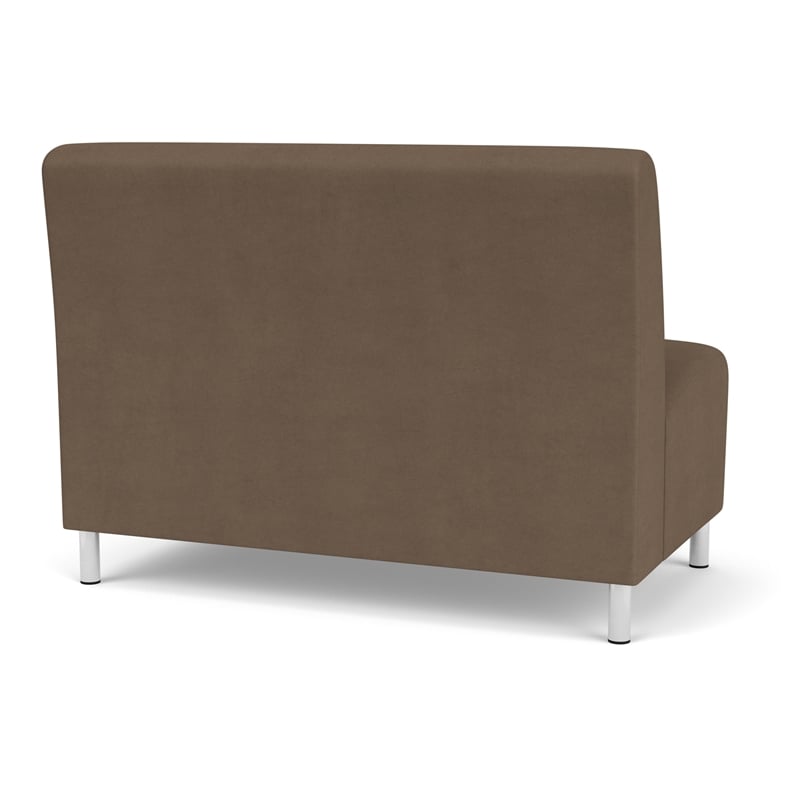 Pemberly Row Reception Waiting Armless Loveseat with Brushed Steel Legs in Brown