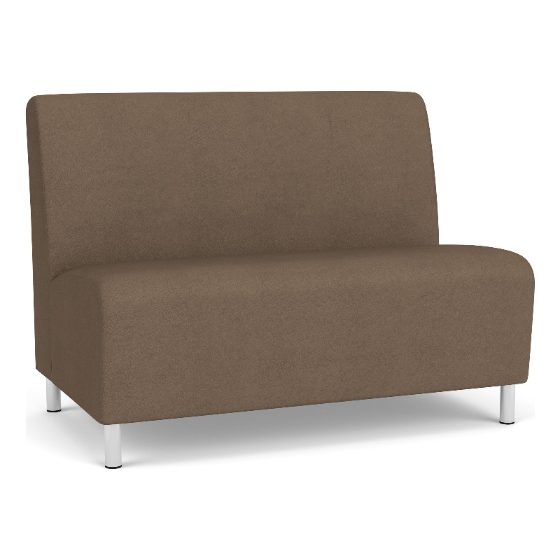 Pemberly Row Reception Waiting Armless Loveseat with Brushed Steel Legs in Brown