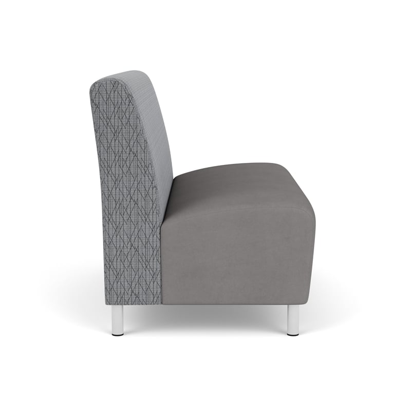 Pemberly Row Reception Armless Loveseat with Brushed Steel Legs in Gray/Gray