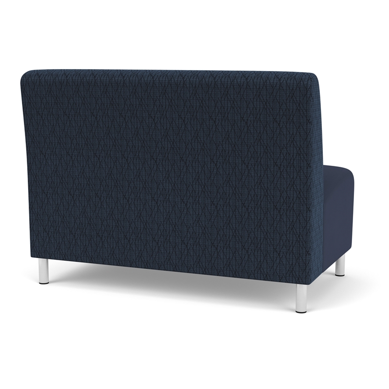 Pemberly Row Reception Armless Loveseat with Brushed Steel Legs in Blue/Blue