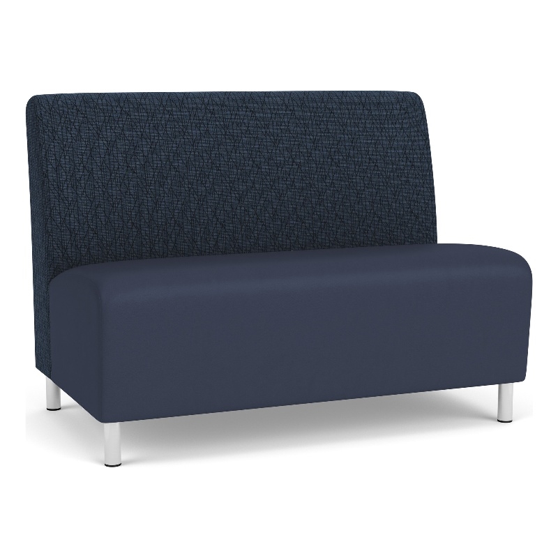 Pemberly Row Reception Armless Loveseat with Brushed Steel Legs in Blue/Blue