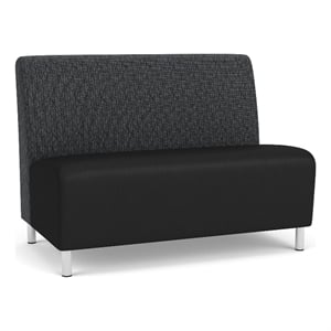 Pemberly Row Reception Armless Loveseat with Brushed Steel Legs-Gray/Black