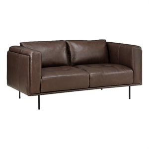 Pemberly Row 18&quot Modern Plywood and Leather Loveseat in Brown