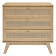 Pemberly Row 3-Drawer Rattan MDF and Particleboard Dresser in Oak