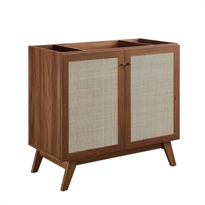 Pemberly Row 36&quot Modern Wood Bathroom Vanity Cabinet with Rattan Door in Walnut