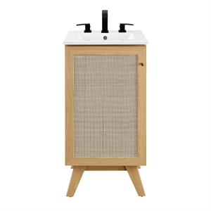 Pemberly Row 18&quot Modern Wood Bathroom Vanity with Adjustable Shelf in Oak/White