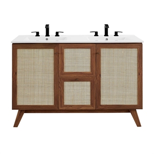 Pemberly Row 48&quot Double Sink Modern Wood Bathroom Vanity in Walnut/White