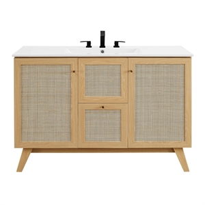 Pemberly Row 48&quot Single Sink Modern Wood Bathroom Vanity in Oak and White