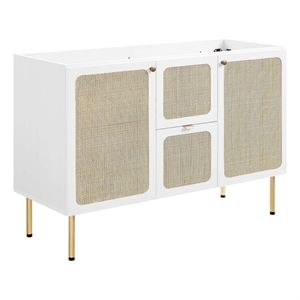 Pemberly Row 48&quot Wood & Rattan Bathroom Vanity Cabinet in White