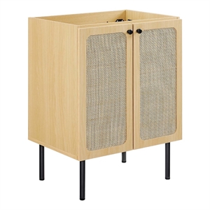 Pemberly Row 24&quot Wood & Rattan Bathroom Vanity Cabinet in Oak