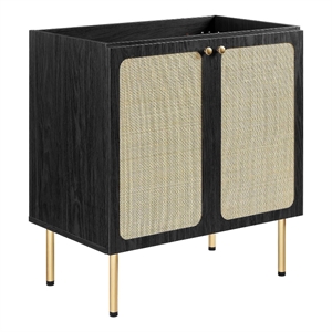 Pemberly Row 30&quot Wood & Rattan Bathroom Vanity Cabinet in Black