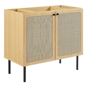 Pemberly Row 36&quot Wood & Rattan Bathroom Vanity Cabinet in Oak