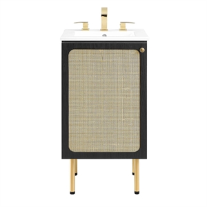 Pemberly Row 18&quot Wood & Rattan Bathroom Vanity in Black/White