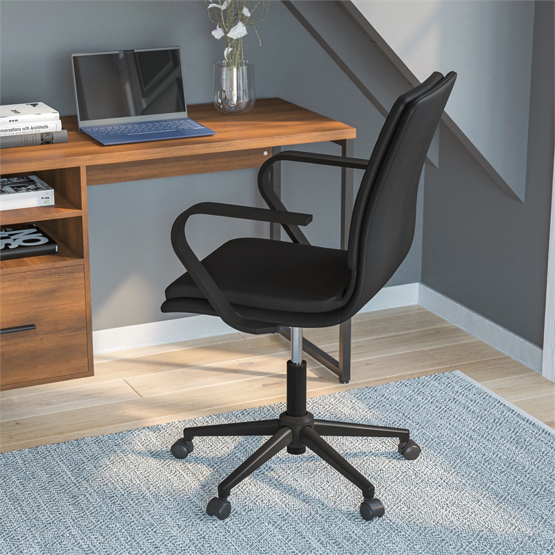 Pemberly Row Faux Leather Swivel Office Chair in Black/Black